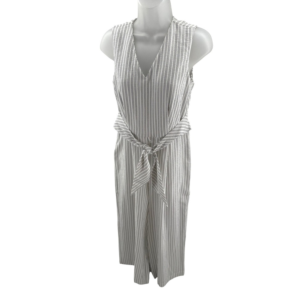 Calvin Klein Womens‎ Striped Wide Leg One Piece Jumpsuit Size 2 White Grey